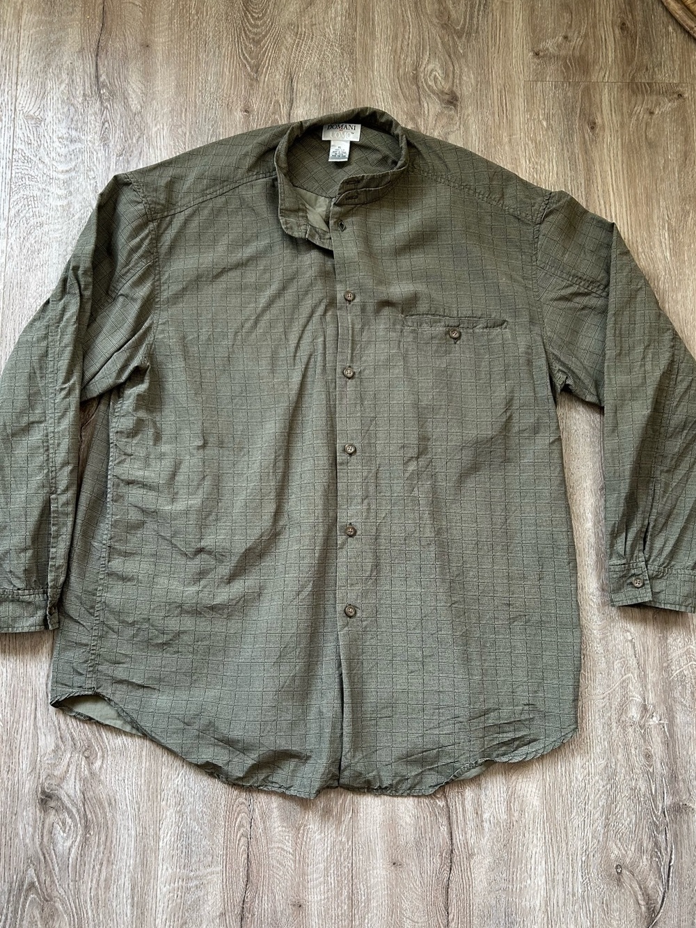 Vintage Green Silk Long-Sleeve Button Shirt Jacket